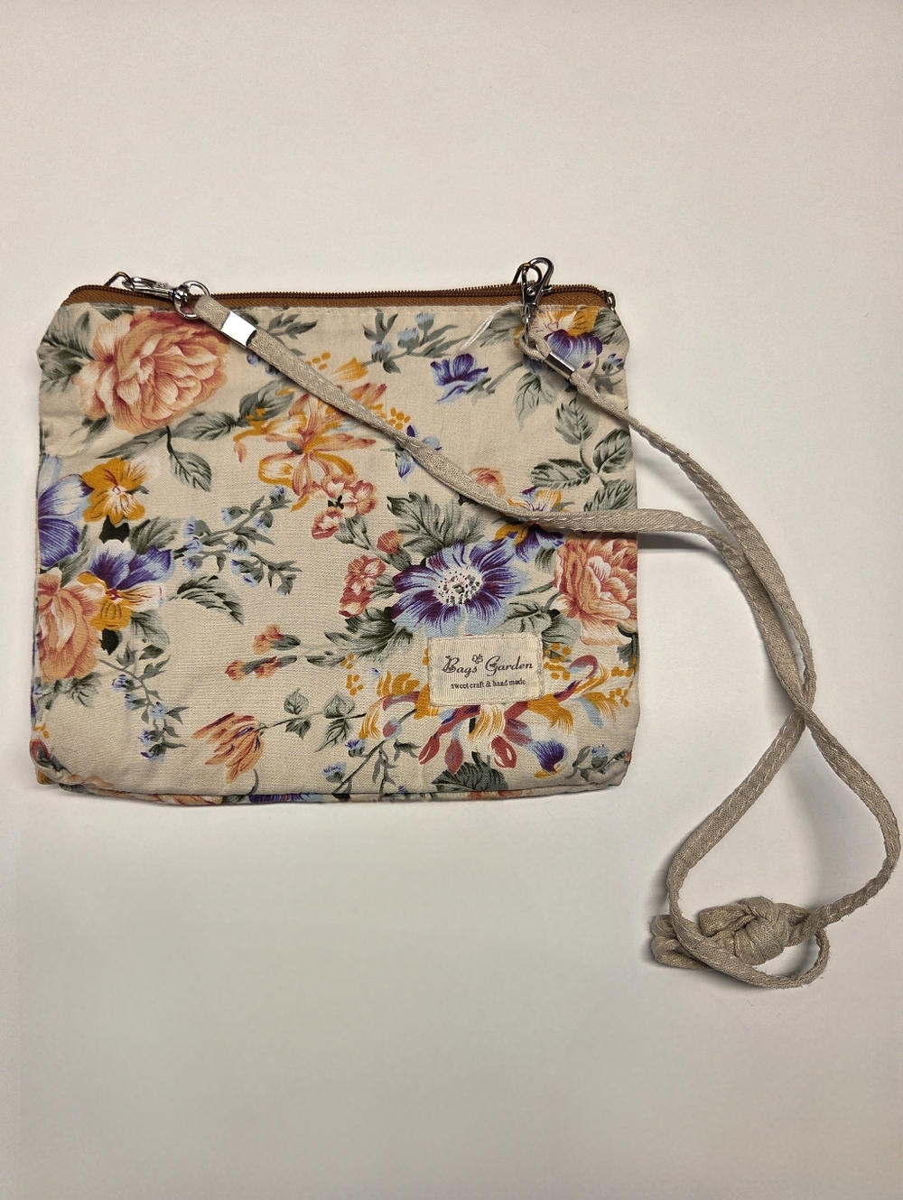 "Bags Garden" Handmade Floral Purse Purple Butterfly Lining Missing Zip Pull